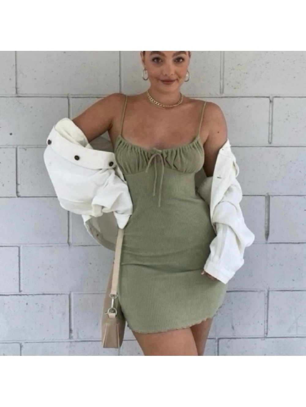 Princess polly NWT slow dancing green sage bodycon cocktsil ribbed mini dress - Picture 3 of 3